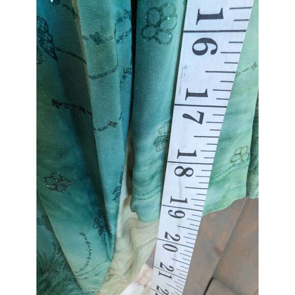 Liz & Me Blouse Top Women's 2X Artwork Green Floral Glitter embellished - Picture 9 of 10